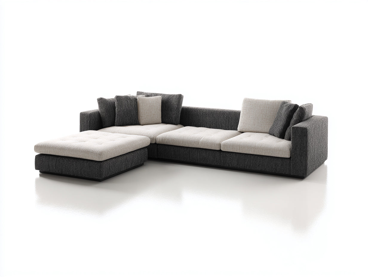 Divano angolare - Tessuto - 310 x 210 x 86 cm - Grigio antracite-Beige - Design contemporaneo