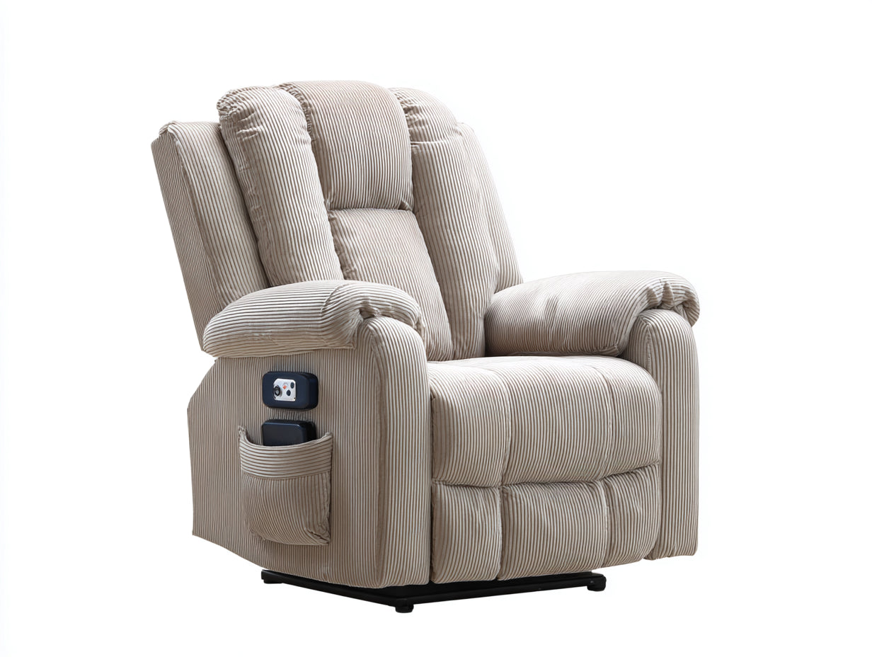Poltrona reclinabile - tessuto a coste-metallo - 102 x 95 x 110 cm - beige chiaro - stile moderno