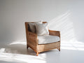 Poltrona da giardino - Rattan naturale-Legno-Tessuto - 87 x 82 x 83 cm - Miele-Beige chiaro - Stile mediterraneo