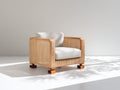 Poltrona da giardino - Rattan naturale-Legno-Tessuto - 84 x 79 x 76 cm - Naturale-Avorio - Stile contemporaneo