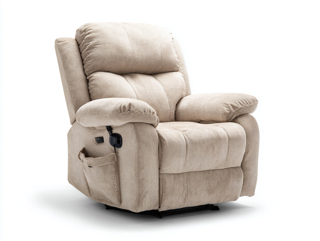 Poltrona reclinabile - tessuto a coste-metallo - 98 x 96 x 108 cm - beige chiaro - stile contemporaneo