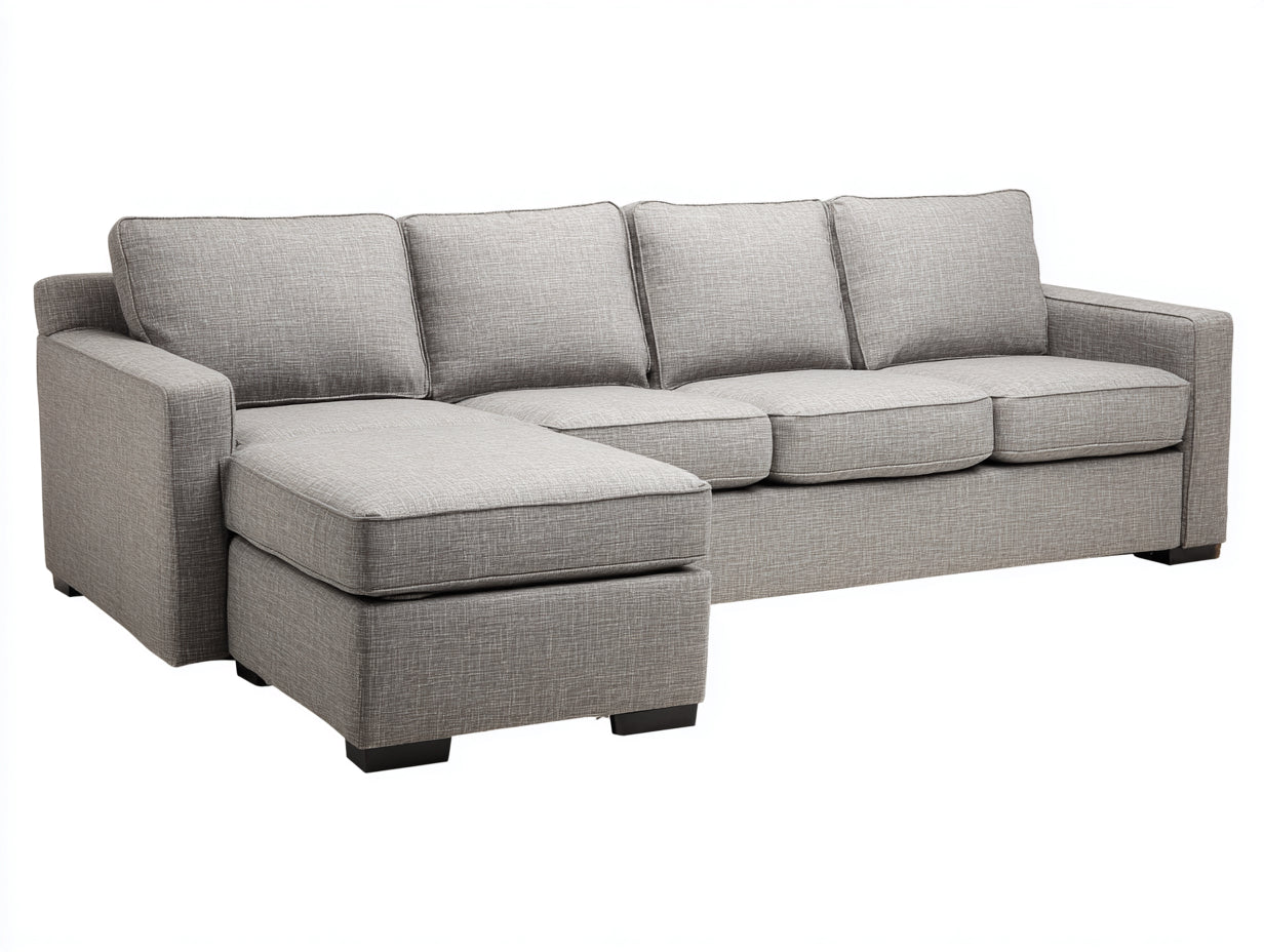 Divano angolare - Tessuto-legno - 300 x 165 x 88 cm - Grigio tortora - Stile contemporaneo