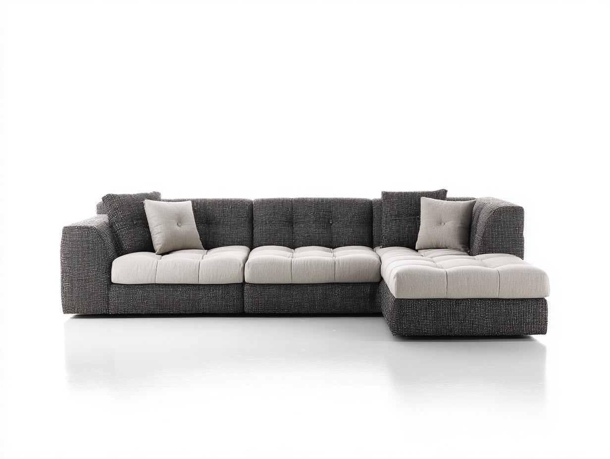 Divano angolare - Tessuto - 300 x 190 x 85 cm - Grigio antracite-Grigio chiaro - Design moderno