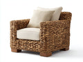 Poltrona da giardino - Fibra vegetale-Legno-Tessuto - 90 x 86 x 83 cm - Marrone caldo-Beige avorio - Stile tropicale