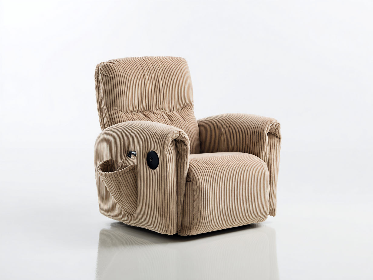 Poltrona reclinabile - tessuto a coste-metallo - 98 x 91 x 104 cm - beige chiaro - stile moderno