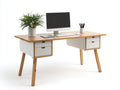 Scrivania - Legno - Metallo - 160 x 70 x 75 cm - Rovere chiaro-Bianco - Stile scandinavo