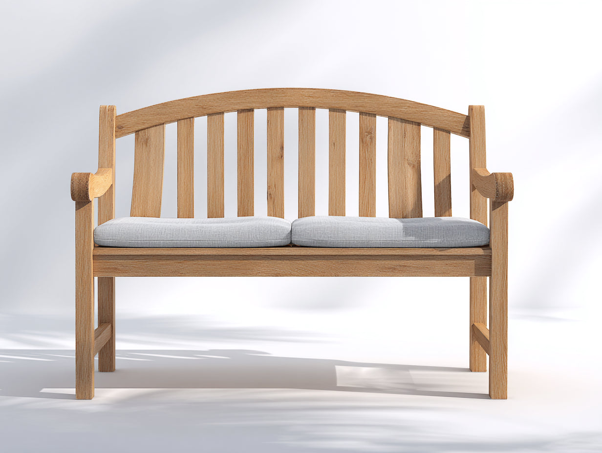 Panche da giardino - Legno - Tessuto - 120 x 56 x 88 cm - Marrone naturale-Grigio chiaro - Stile rustico
