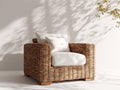 Poltrona da giardino - Rattan-Legno-Tessuto - 96 x 91 x 82 cm - Marrone-Avorio - Stile rustico