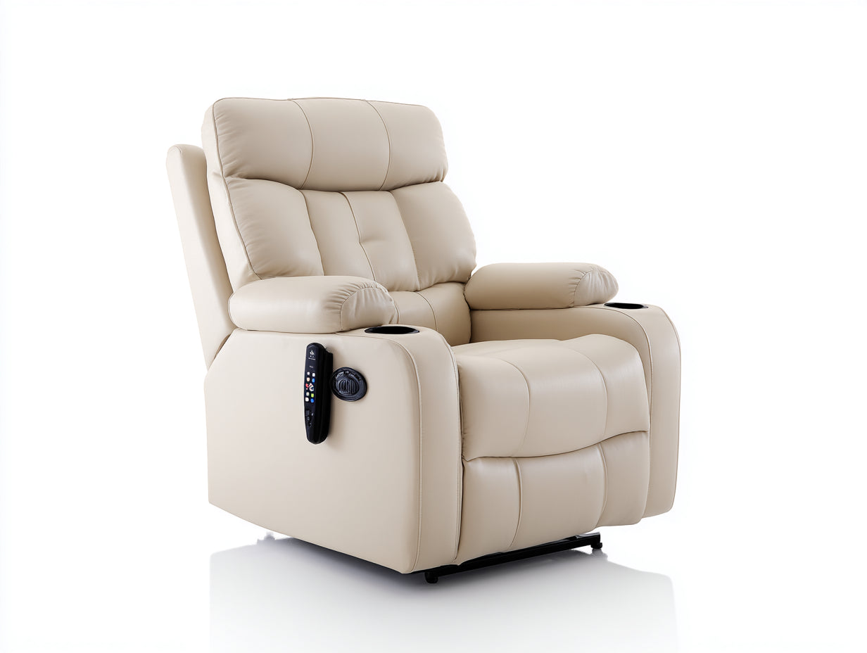 Poltrona reclinabile - similpelle-metallo - 99 x 98 x 111 cm - beige chiaro - stile moderno