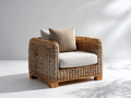 Poltrona da giardino - Rattan-Legno-Tessuto - 93 x 88 x 80 cm - Marrone dorato-Beige chiaro - Stile naturale moderno