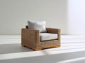 Poltrona da giardino - Rattan sintetico-Legno-Tessuto - 91 x 86 x 80 cm - Marrone-Grigio chiaro - Stile naturale moderno