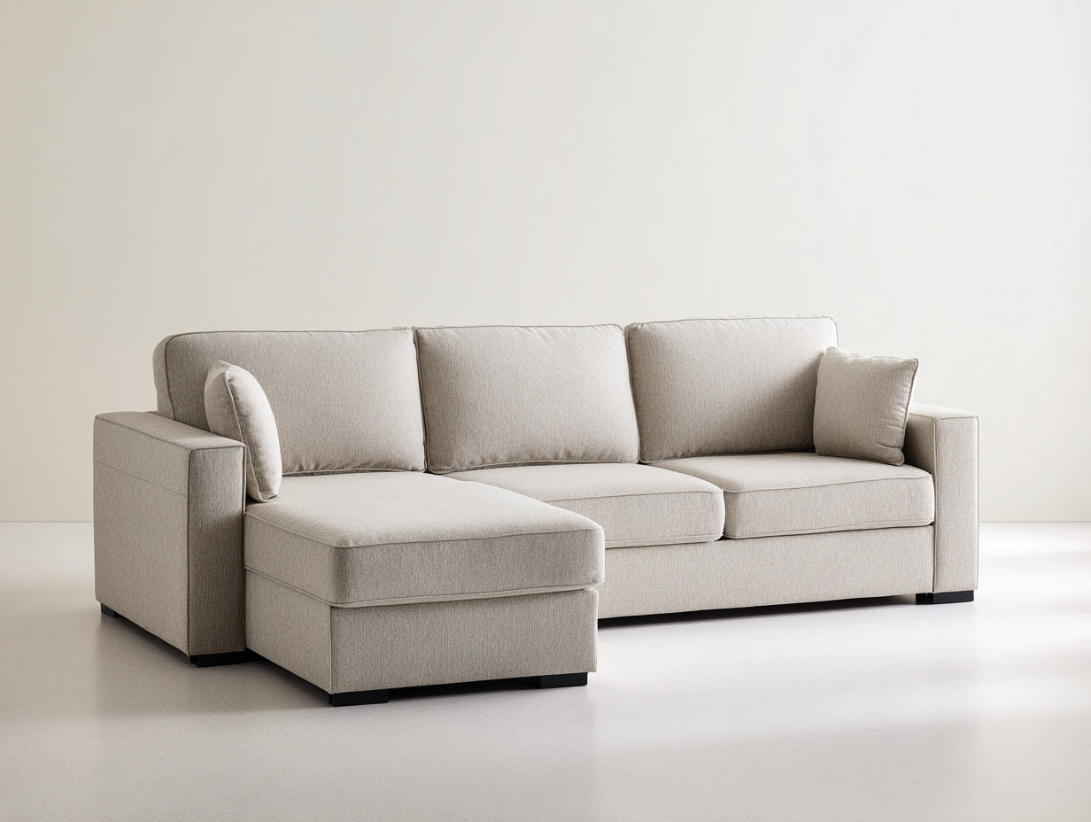 Divano angolare - Tessuto-legno - 278 x 162 x 88 cm - Beige chiaro - Stile moderno