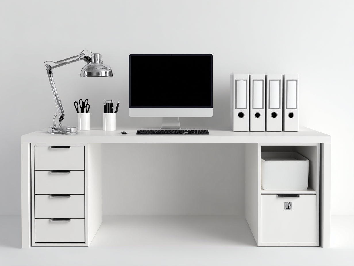 Scrivania - Legno ingegnerizzato - Metallo - 140 x 60 x 75 cm - Bianco - Stile moderno