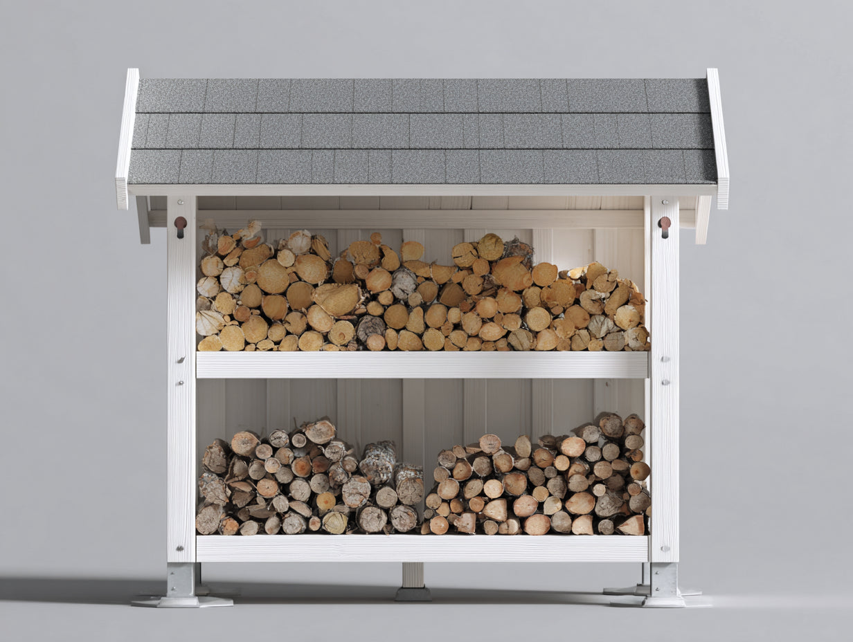 Portalegna - Legno-Metallo - 150 x 55 x 150 cm - Bianco-Grigio - Stile moderno