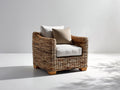 Poltrona da giardino - Rattan-Legno-Tessuto - 86 x 82 x 78 cm - Marrone variegato-Crema - Stile artigianale