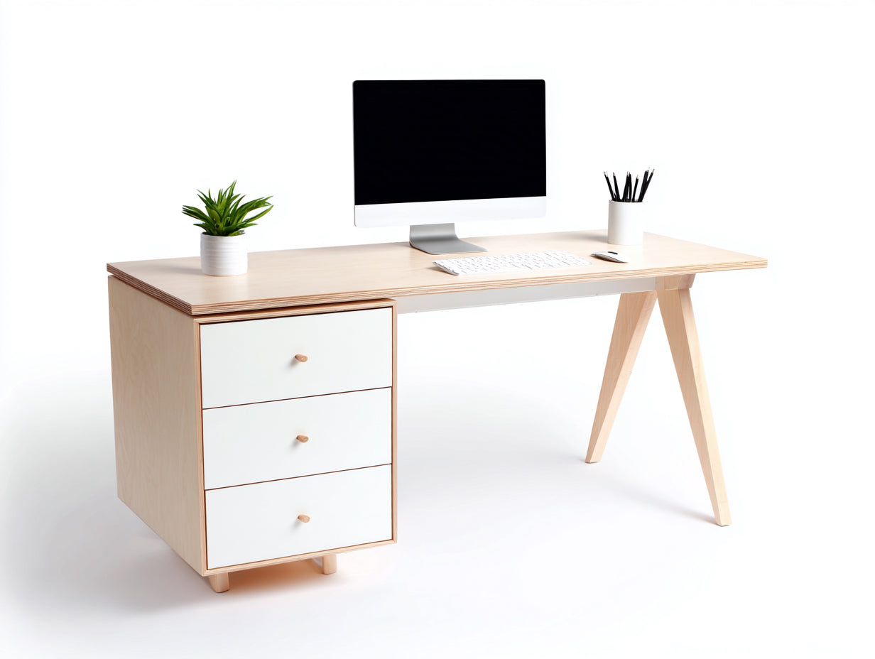 Scrivania - Legno multistrato - 150 x 60 x 75 cm - Rovere chiaro-Bianco - Stile scandinavo
