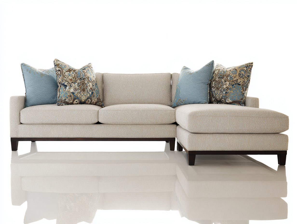 Divano angolare - Tessuto-legno - 282 x 166 x 86 cm - Beige sabbia - Stile contemporaneo